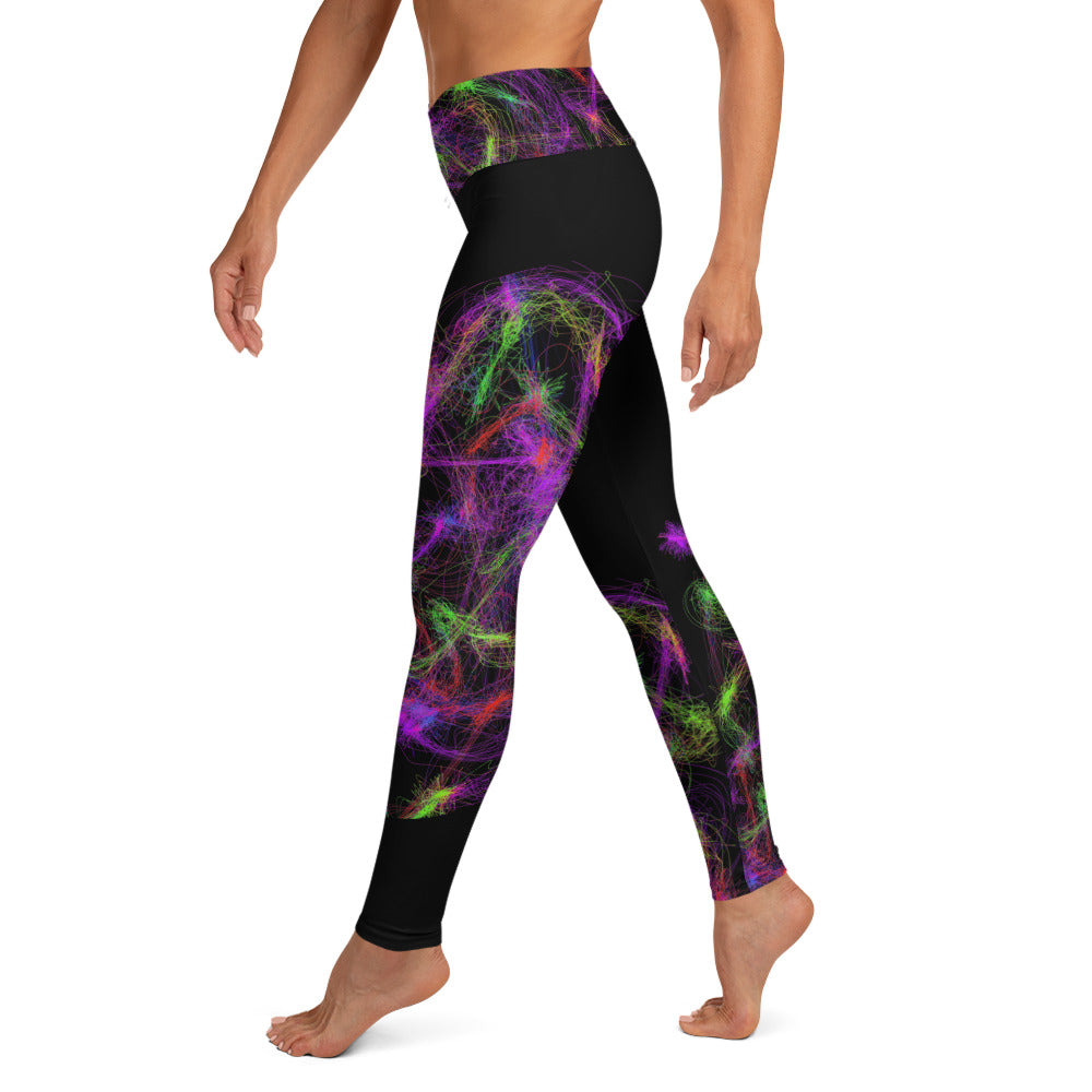Gym Wear Leggings-Neon Art on Black. Streetwear Leggings. Yoga Pants. WickedYo.
